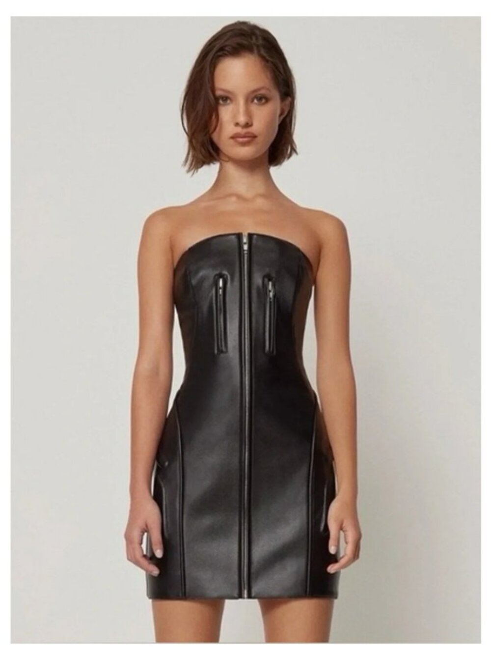 Khy by Kylie Jenner Strapless Black Faux Leather Mini Dress  Sz XS
